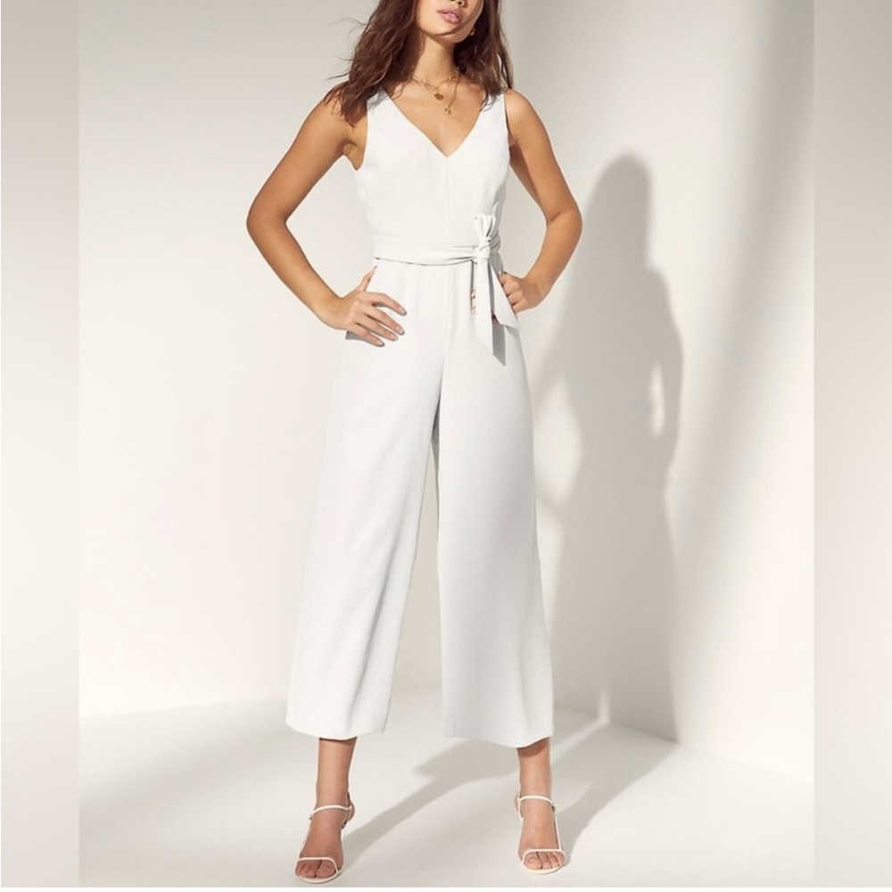 Aritzia White V-Neck Jumpsuit with Wide-Leg Cropped Pants